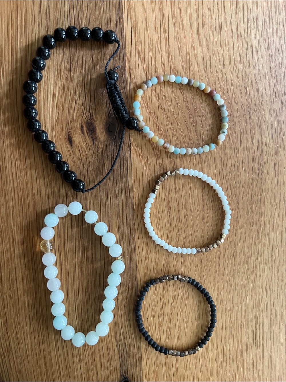 Mixed Beaded Bracelet Set — Black, White, Pale Blue, Brown